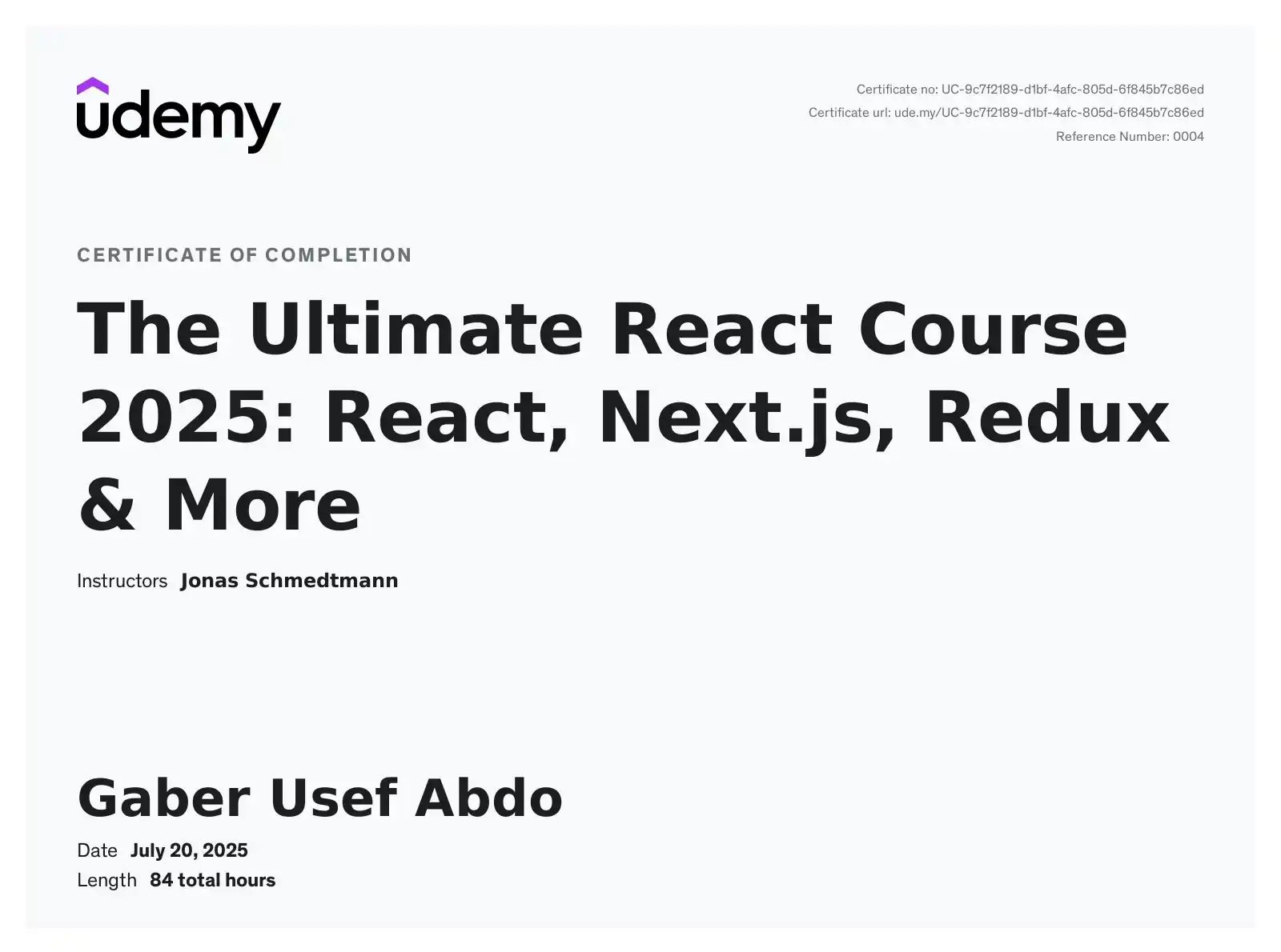 React & Next.js Professional Certificate